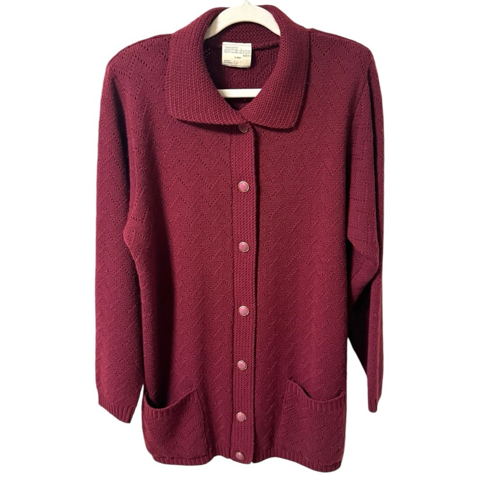 Tricots Excelsior Knits Vintage Knit Cardigan Sweater Womens Small Burgundy